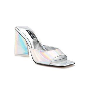 NINE WEST Womens Silver Yougo Square Toe Sculpted Heel Slip On Heeled Sandal 7 M